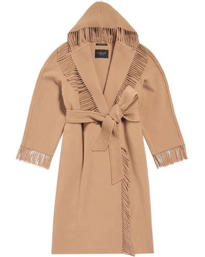 Balenciaga Manteau frangé à capuche - Neutre