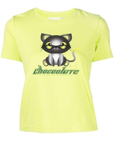 Chocoolate Logo Cat-print T-shirt - Yellow