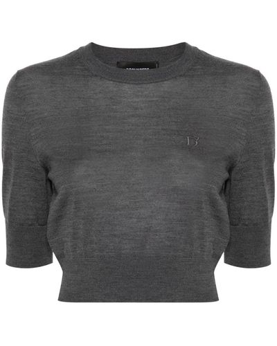 DSquared² Logo-embroidered Cropped Sweater - Gray