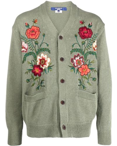 Junya Watanabe Floral-embroidered V-neck Cardigan - Gray