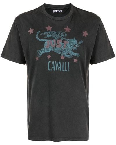 Just Cavalli Katoenen T-shirt Met Tijgerprint - Zwart