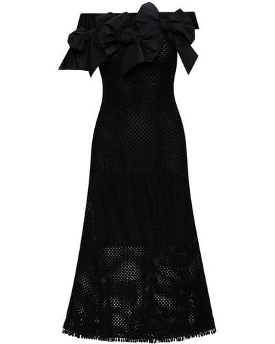 Oscar de la Renta Bow-detail Open-knit Midi Dress - Black