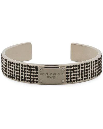 Dolce & Gabbana Bracelet rigide avec strass et plaquette à logo - Métallisé