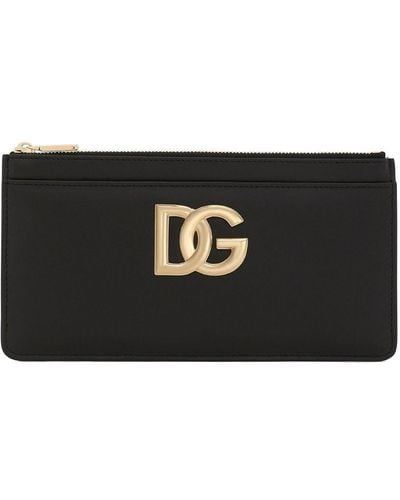 Dolce & Gabbana Porte-cartes grand format en cuir de veau à logo DG - Noir