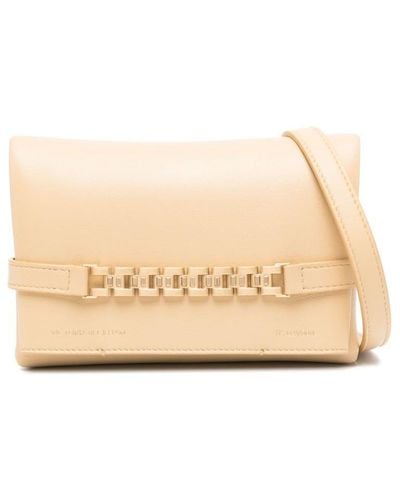 Victoria Beckham Mini Chain Pouch Leather Cross Body Bag - Natural