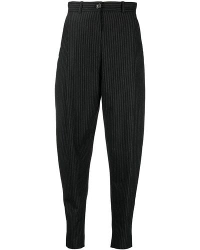 Totême Pinstripe-print Tapered-leg Trousers - Black