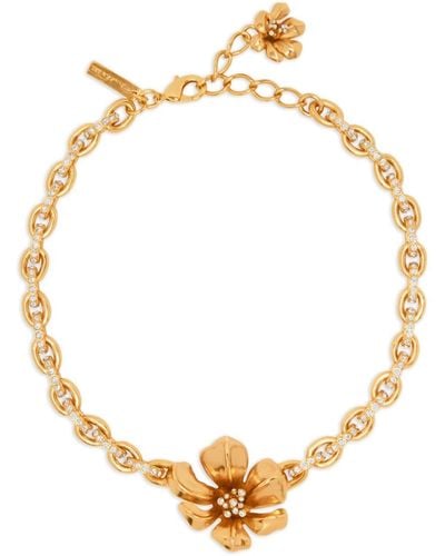 Oscar de la Renta Flower-charm Crystal-embellished Necklace - Metallic