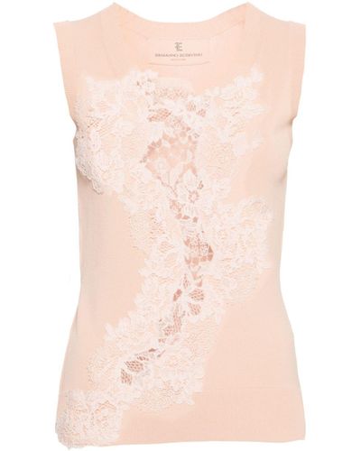 Ermanno Scervino Lace-panel Fine-knit Vest - Pink