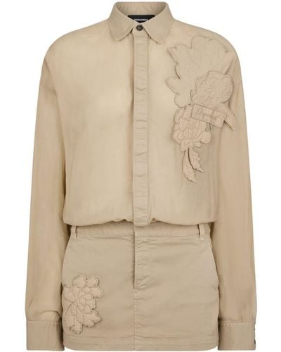 DSquared² Floral-appliqué Cotton Shirt Dress - Natural