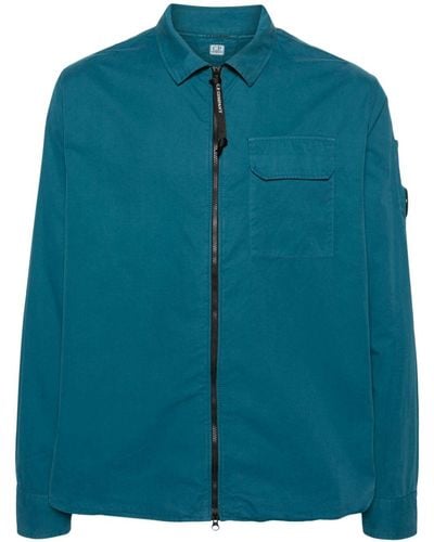 C.P. Company Goggles-detailed Cotton Zip-up Shirt - Blue