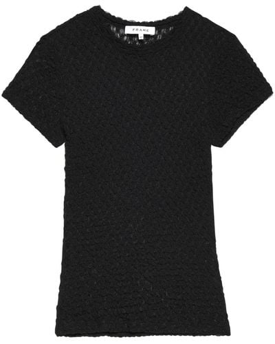 FRAME Mesh Lace Round-neck Top - Black