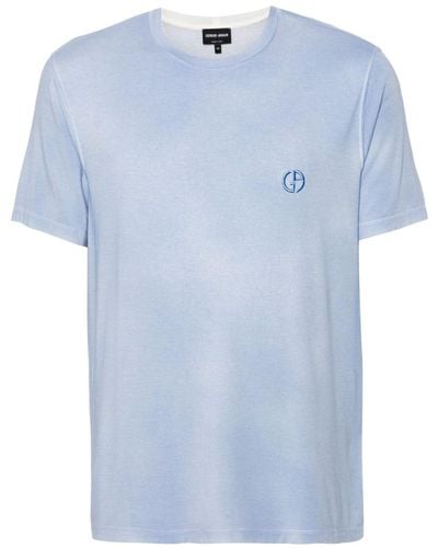 Giorgio Armani Logo-embroidered Crew-neck T-shirt - ブルー