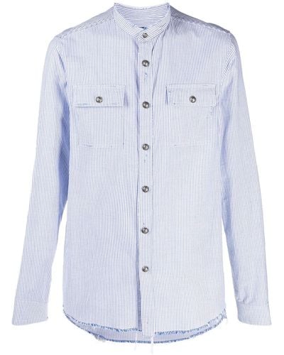 Balmain Frayed-edge Striped Shirt - Blue
