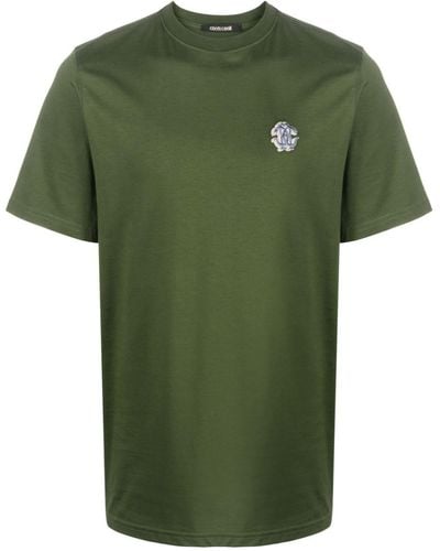 Roberto Cavalli T-shirt en coton à motif Mirror Snake brodé - Vert