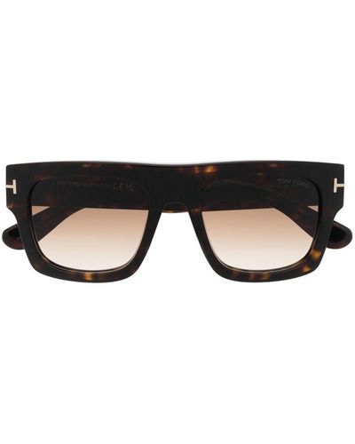 Tom Ford Eckige Sonnenbrille in Schildpattoptik - Schwarz