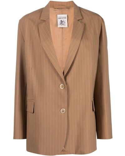 Semicouture Pinstriped Belted Single-breasted Blazer - Brown