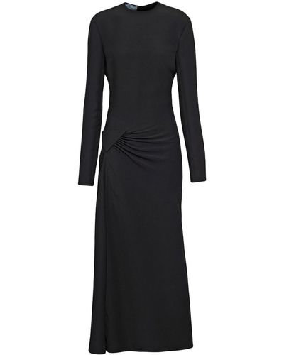 Prada Ruched Cady Midi Dress - Black