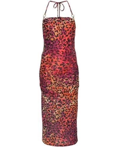 Just Cavalli Leopard-print Ruched Midi Dress - Red