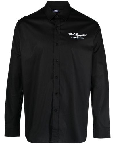 Karl Lagerfeld Logo Embossed Poplin Shirt - Black