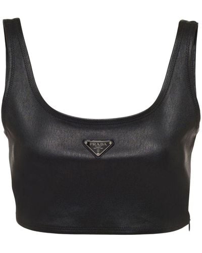 Prada Crop top de piel sin mangas - Negro