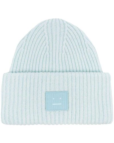 Acne Studios Face-patch Ribbed-knit Beanie - Blue