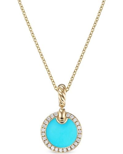 David Yurman 18kt Yellow Gold Petite Dy Elements Turquoise Diamond Pendant Necklace - Blue