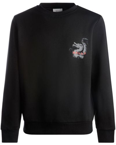 Bally Sweater Met Ronde Hals En Drakenprint - Zwart