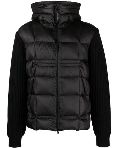 C.P. Company Ribbed-knit Panel Quilted Hooded Jacket - Black