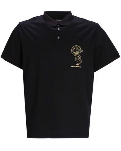 Emporio Armani Dragon-embroidered Polo Shirt - Black
