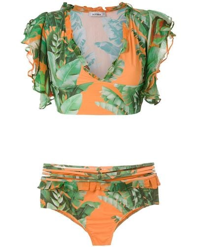 Amir Slama Printed Crop Top Bikini Set - Green