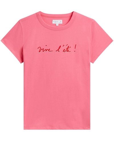 agnès b. Slogan-print Cotton T-shirt - Pink