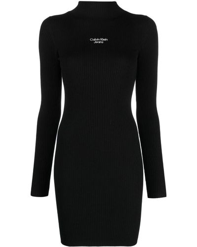 Calvin Klein Logo-embroidered Knit Dress - Black