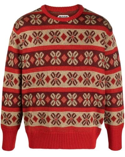 Bode Begonia Intarsia-knit Sweater - Red