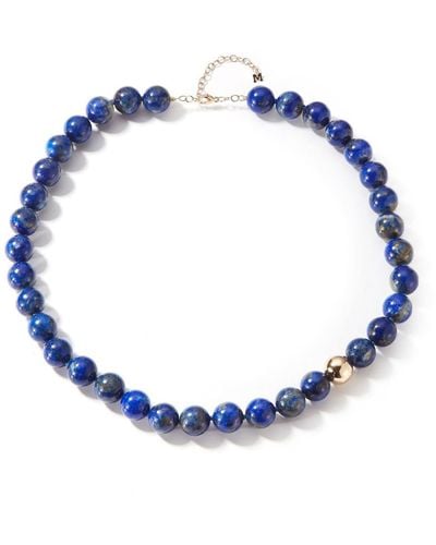 Mateo Logo-charm Bead-embellished Necklace - Blue