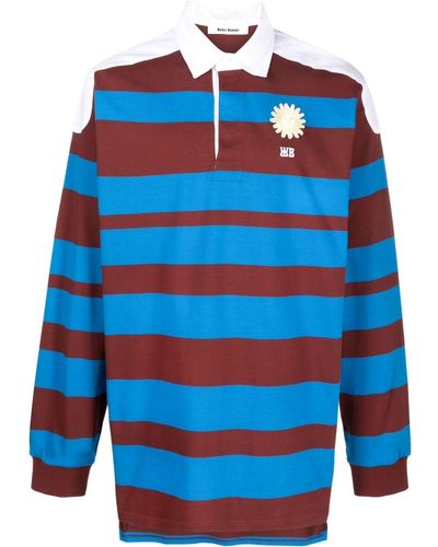 Wales Bonner Striped Cotton Polo Shirt - Blue