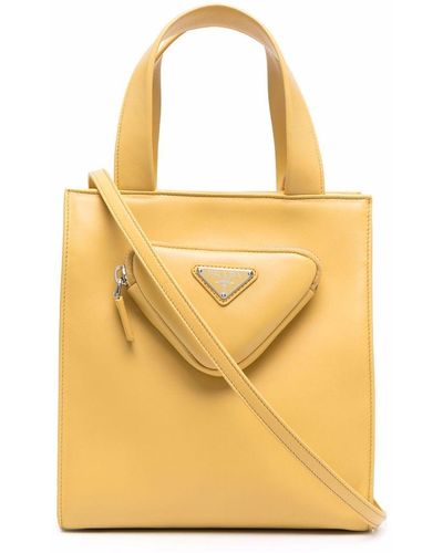 Prada Bolso shopper con logo triangular - Amarillo