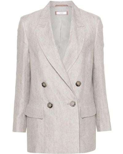 Peserico Double-breasted Linen Blazer - Grey