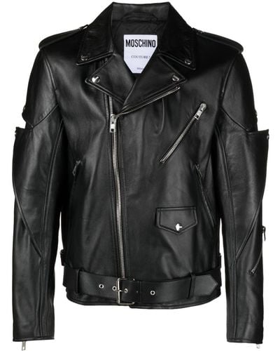 Moschino Decorative-lapels Nappa-leather Biker Jacket - Black