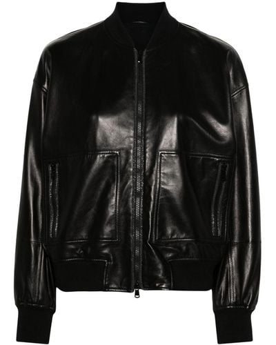 Brunello Cucinelli Leather Bomber Jacket - Black