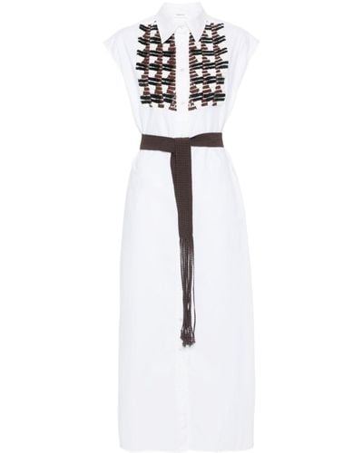 P.A.R.O.S.H. Sequin-embellished Sleeveless Shirt Dress - White
