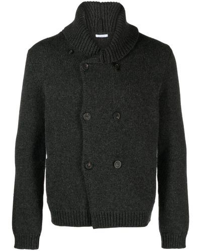 Malo Double-breasted Knitted Peacoat - Zwart