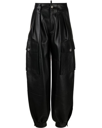 DSquared² Leather Cargo Trousers - Black