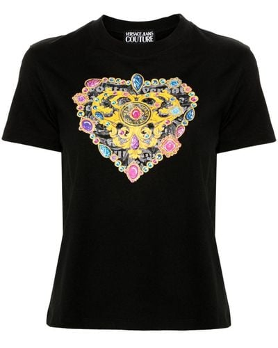 Versace Jeans Couture T-Shirt mit Barocco Heart-Print - Schwarz