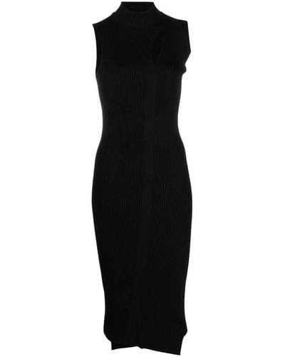 Versace Slashed Roll-neck Midi Dress - Black