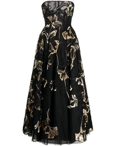 Saiid Kobeisy Floral-embroidered Strapless Midi Dress - Black