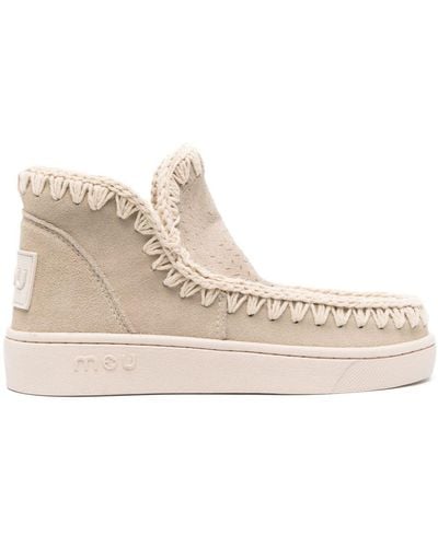 Mou Crochet-trim Suede Sneakers - Natural