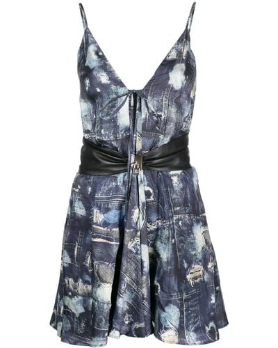 John Richmond Yusam Denim-print Dress - Blue