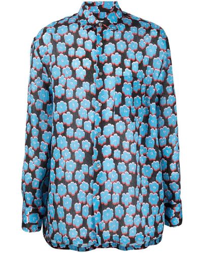 Lanvin Floral-print Cotton Shirt - Blue