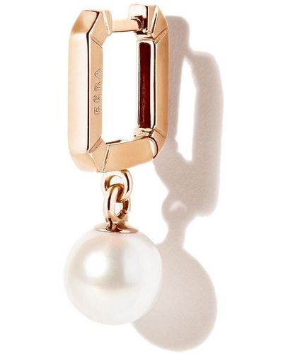 Eera Boucle d'oreille Square en or 18ct sertie de perles - Blanc