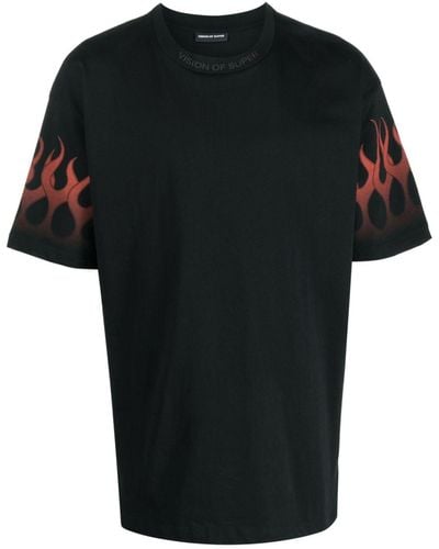 Vision Of Super Flame-print Cotton T-shirt - Black